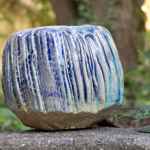 handgeformte Teeschale, Transparent und Kobaltblau, ø7cm, Höhe 6,5cm, 55€