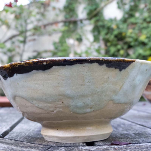 obere Schale, transparent/blau/Temmoku, ø 15cm, Höhe 6,5cm, 30€