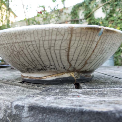 Kintsugischale, Rakubrand, ø 22cm, Höhe 7cm, 50€