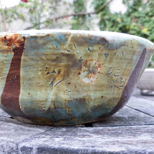 Wilde Schale 2, Temmoku/Transparent/Türkis, ø 20cm, Höhe 8cm, 35€