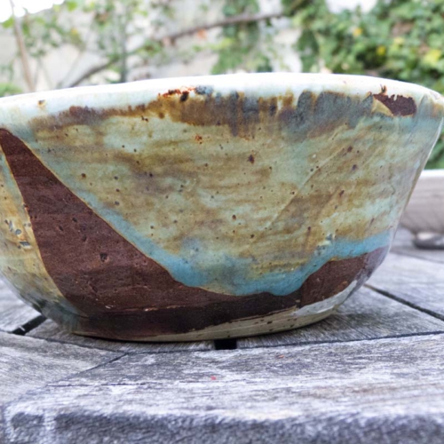 Wilde Schale 2, Temmoku/Transparent/Türkis, ø 20cm, Höhe 8cm, 35€