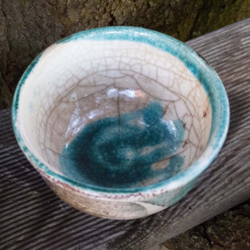 Rakutopf, türkis und transparent, ø 10,5cm, Höhe 5,5cm, 25€