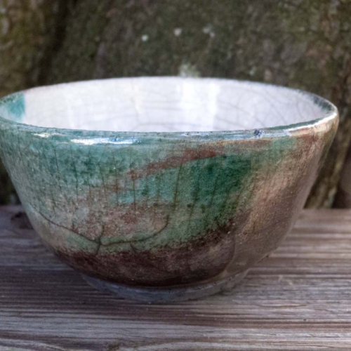 Rakutopf, transparent/türkis, ø 10cm, Höhe 5cm, 25€