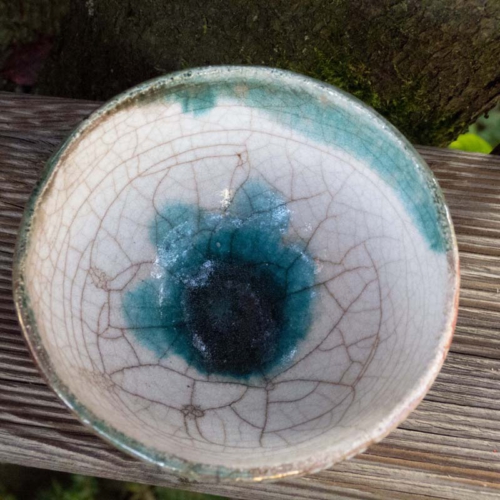 Rakutopf, transparent/türkis, ø 10cm, Höhe 5cm, 25€