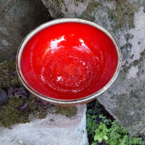 rote Schale, Fertigglasur, ø 12cm, Höhe 5cm, 15€