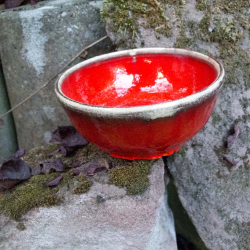 rote Schale, Fertigglasur, ø 12cm, Höhe 5cm, 15€