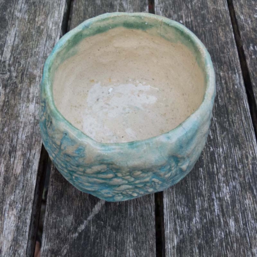 Teeschale, handaufgebaut, Tranparent und Türkis, ø 9,5cm, Höhe 7,5, 45€