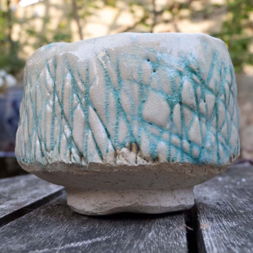 Teeschale, handaufgebaut, Tranparent und Türkis, ø 9,5cm, Höhe 7,5, 45€