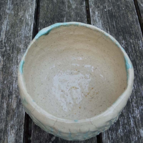 Teeschale, handaufgebaut, Tranparent und Türkis, ø 9,5cm, Höhe 7,5, 45€