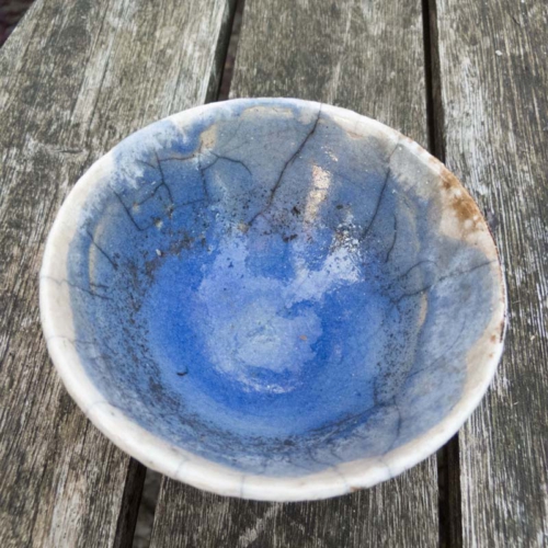 Rakuschälchen, weiss/blau, ø 10,5cm, Höhe 5cm, 15€